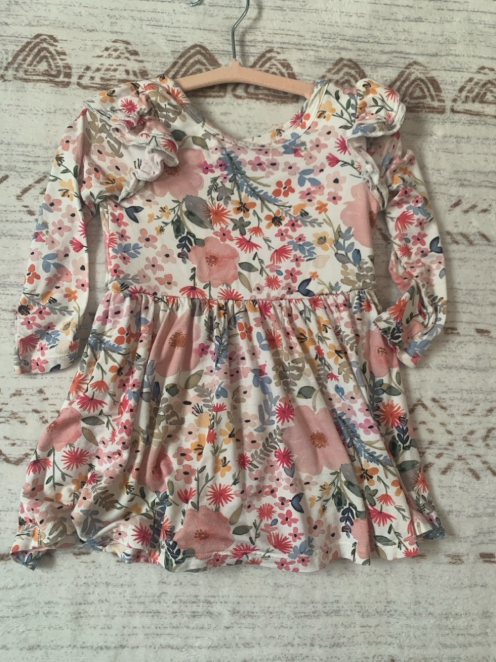 Little Sleepies Floral Ruffle Long-Sleeve Dress - Pink & Multi